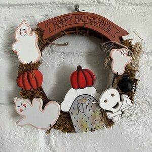 Happy Halloween Grapevine Wreath Holiday Home Decor Ghost Pumpkin